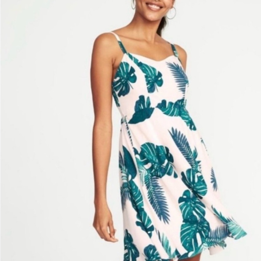 Old Navy Tropical Print Mini Dress - Green and White